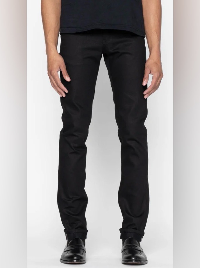 Naked & Famous Men's Solid Black Button Up Fly Selvedge Slim Fit Jeans Size 30
